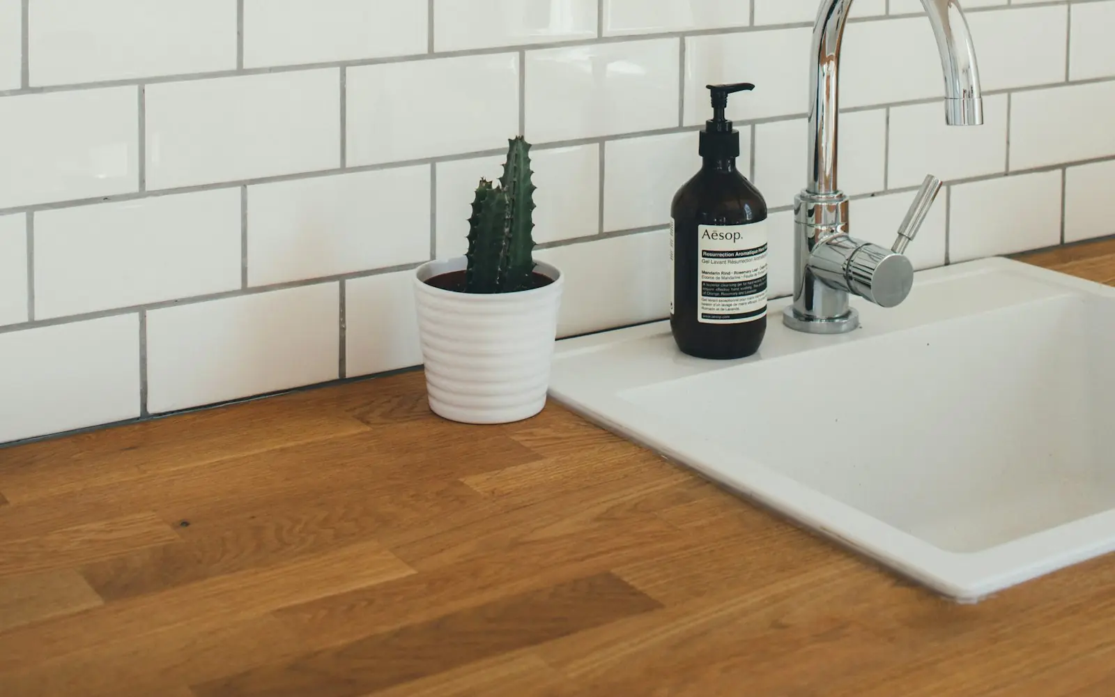 White subway tile wall with crisp, clean grout lines